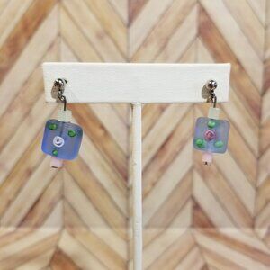 Pink Rose Square Beaded Silver Earrings